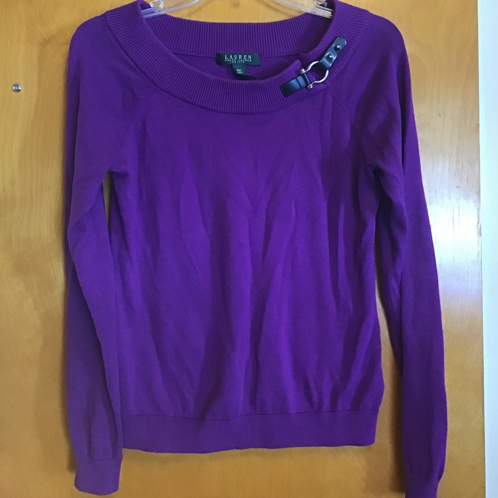 Lauren Ralph PURPLE Boat Neck+Buckle Sweater PM